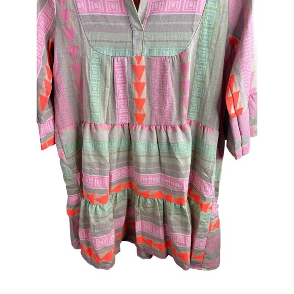 Anthropologie Luisa Perla Tiered Split Neck Bell Slevee Aztec Tribal Dress Small - Picture 14 of 16